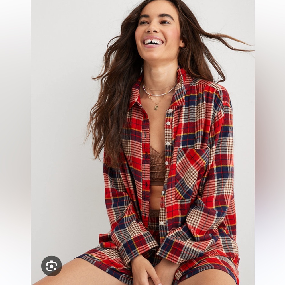 Aerie red flannel pajama pajama shirt small